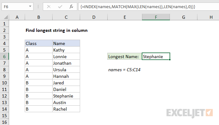 find-longest-string-in-column-excel-formula-exceljet